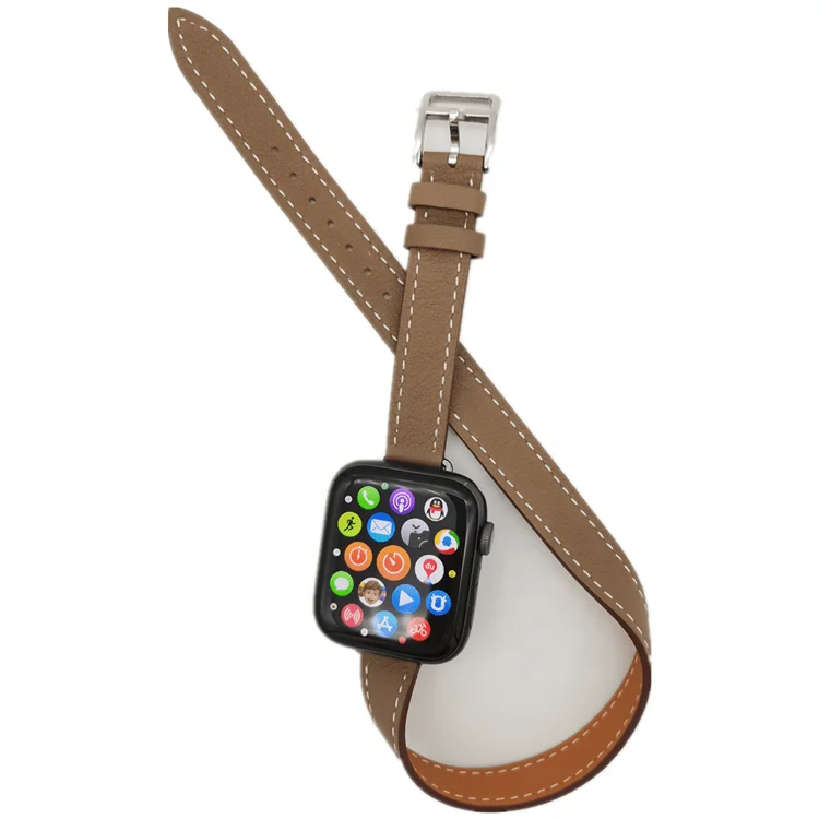 

Apple 12345 generation watch with leather double circle iwatch6 wristband SE trendy female metal adapter, Silver/gold/rose gold/black