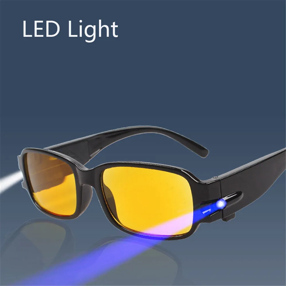 

LED Light Reading Glasses Yellow Light Night Vision Care Presbyopic Eyeglasses Clear +1.00~+4.00 Diopter