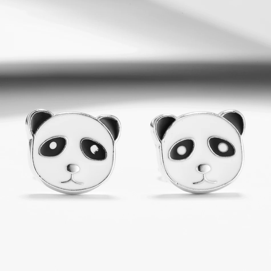 

custom 100% 925 Sterling Silver Earrings enamel panda head Stud Earrings for Women Daily Party Jewelry