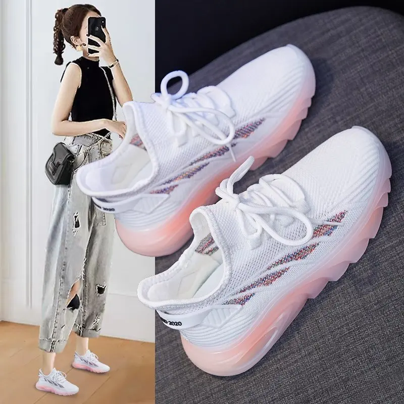 

Women Casual Sneakers Lightweight Lace Up Flat Mesh Shoes 2021 Fashion Breathable Walking White Tenis Gym Sport Shoes 40, Black,pink,white,green