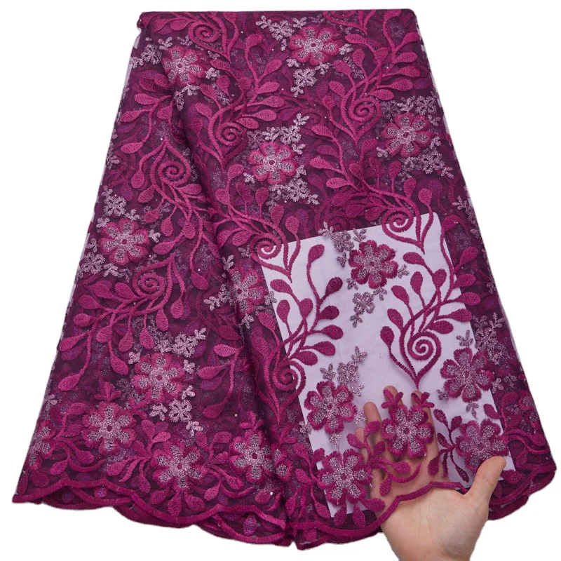 

2762 Free Shipping High Quality Embroidery With Rhinestones French Mesh Lace Fabric For Dress, Cupion