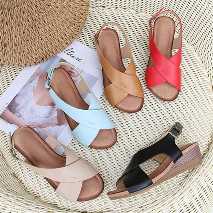 

0720M697 Newest design fashion summer casual sexy ladies shoes women wedge heel sandals leather high heels, Red,black,light blue,apricot,camel