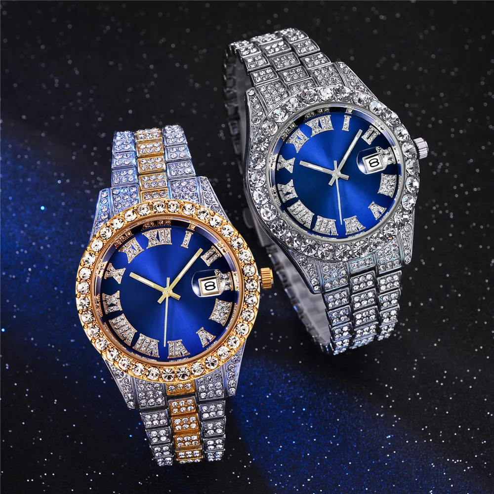 

Full Diamond Mens Luxury Watches 2021 Bling Watch Iced Out Moissanite Luxury Gold Watches Men Quartz Watches, Customized colors