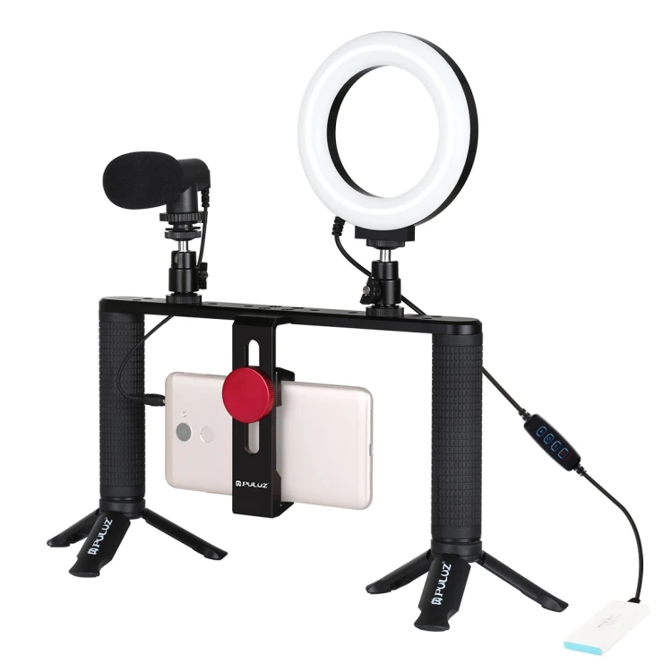 

PULUZ 4 in 1 Vlogging Live Broadcast 4.7 inch Ring LED Selfie Light Smartphone Video Rig Handle Stabilizer Aluminum Bracket Kits