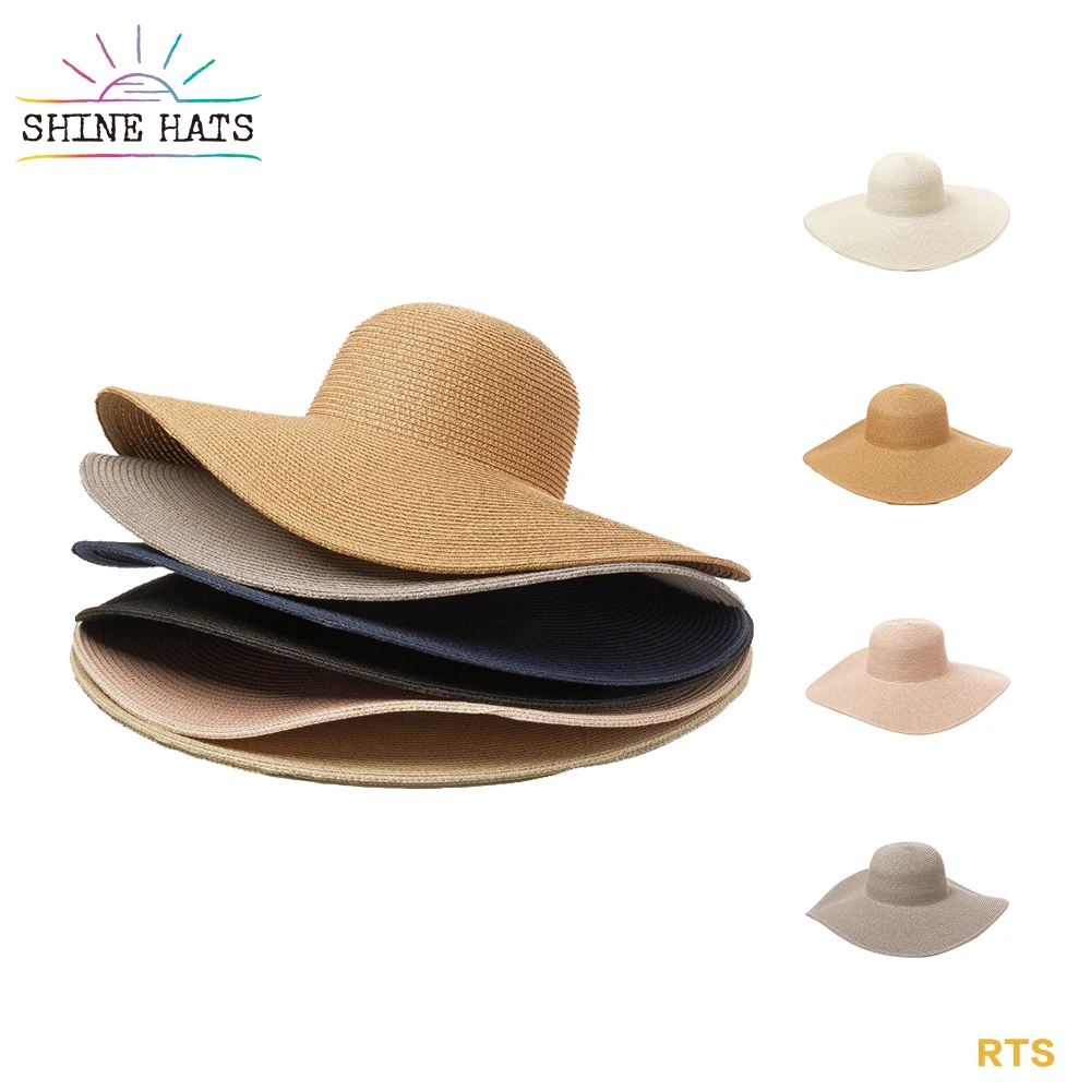 

2022 Luxury Custom 14cm Brim Floppy 100% Paper Sun Straw Beach Hats Sombreros Outdoor Sunhat for Women Ladies with logo