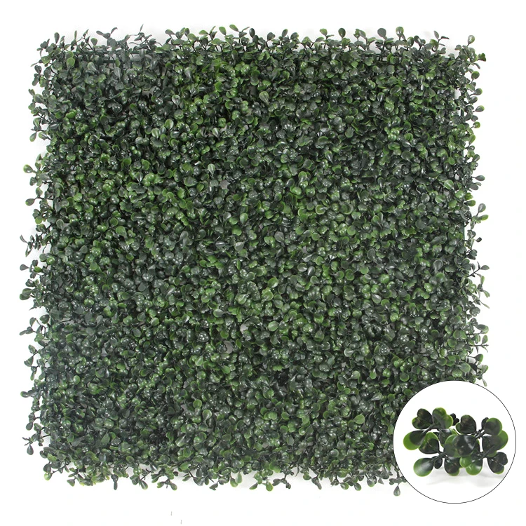 

Hot Sell 50*50cm Anti UV Artificial Green Hedge Wall Grass Artificial Boxwood Hedge Panels Green Wall for Garden Decoration, Green and dark green