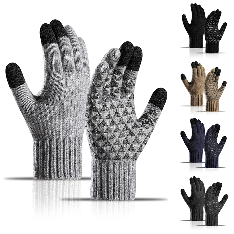 

Touchscreen Winter Women Mens Windproof Cycling Running Thermal Jacquard Warm Alpaca Wool Touch Screen Knitted Gloves