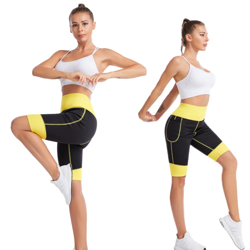 

Miket Neoprene Women Yoga Seamless Pants Sports Clothes Stretchy High Waist Exercise Fitness Leggings Sauna Sweat Pants, Balck/yellow/red