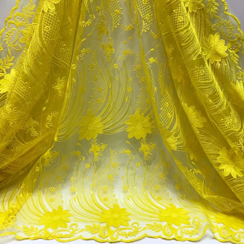 

Beautifical latest african french lace sequin lace fabric embroidery yellow lace fabric african ML5N626, Can be customized