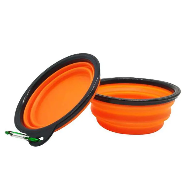 

custom Foldable Collapsible Traveling Portable pet bowl silicone With Free Carabiner Hook