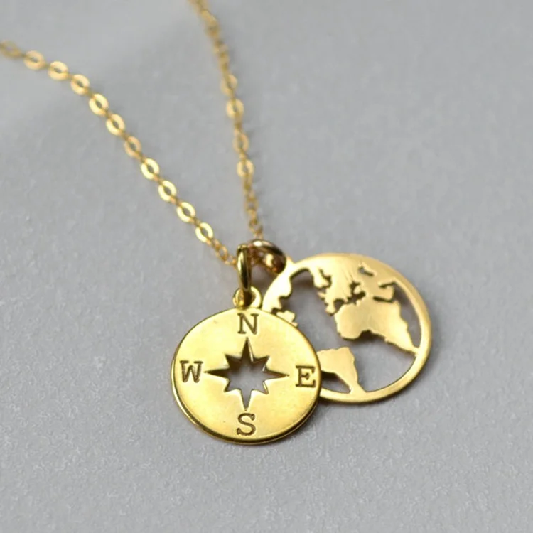 

Globe Travel Jewelry Earth World Map Necklace Compass Stainless Necklace