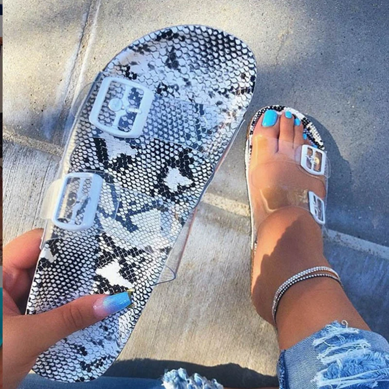 

China wholesale transparent snake skin sandles clear slipper slides women shoes sandals