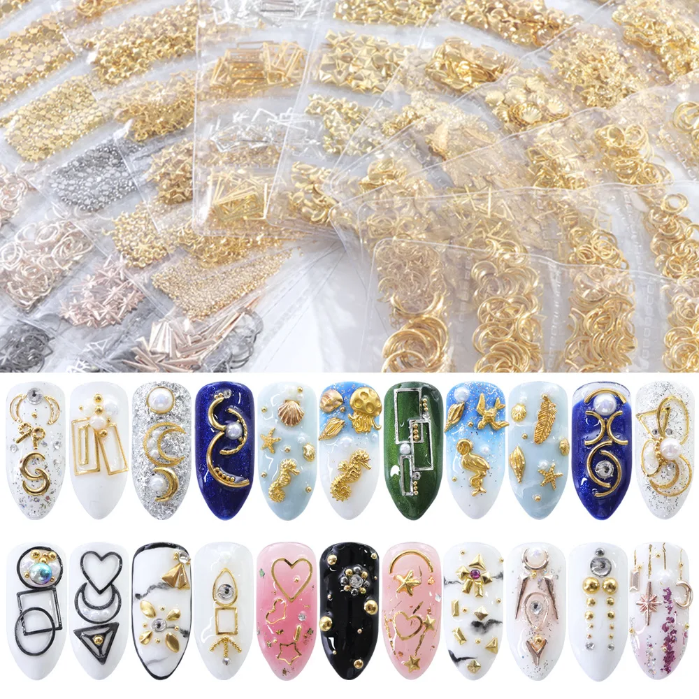 

1 Bag Gold Silver Metal Nail Jewelry 3D Shiny Starfish Studs Nail Art Decoration Manicure Alloy Charms Nail Supplies, Gold /silver /rose gold or mixed