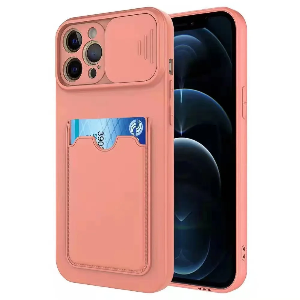 

New Slide Camera Lens Protector case Silicone card slot holder phone case For iPhone 12
