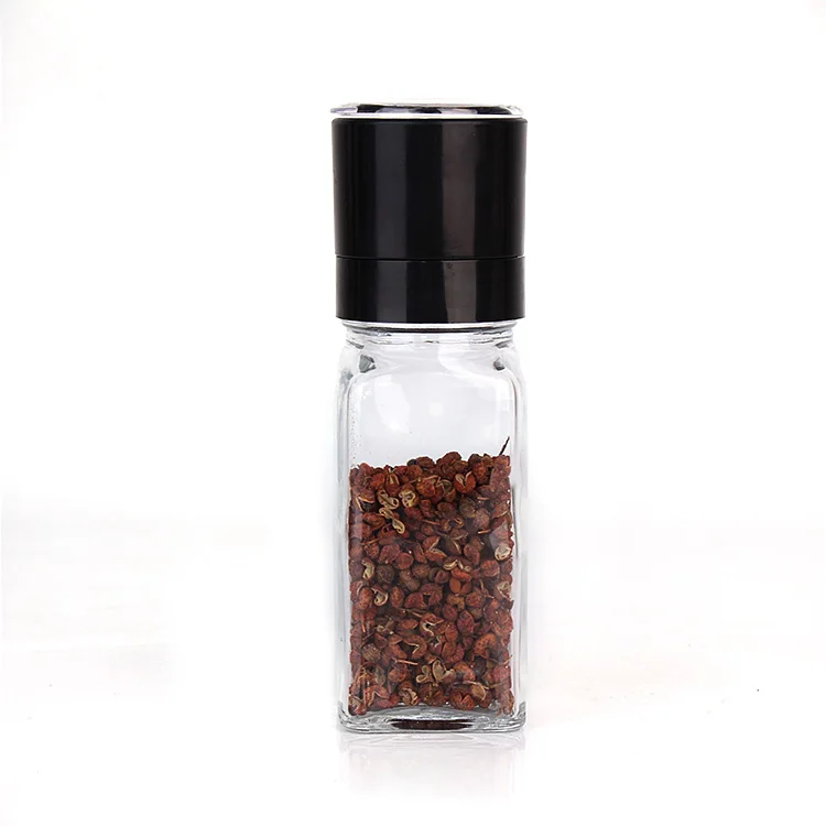 

4oz 120ml Kitchen Spice Square Glass Grinder Manual Salt And Pepper Grinder Mill, Clear