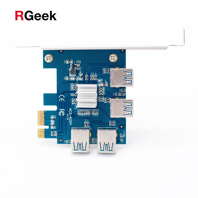 

RGeek BTC Bitcoin Miner Mining PCIe 1 to 4 16X Card Riser PCI-E 1X to 4 USB 3.0 PCI-E Adapter Port Card Multiplier, Blue