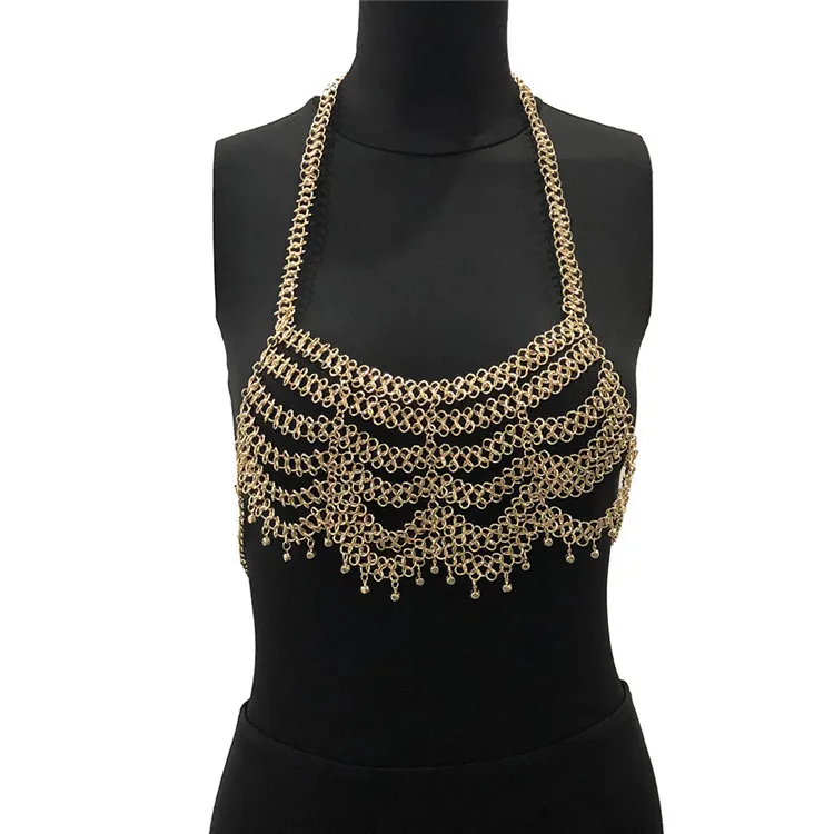 

ODM Metal Halter Layered Sexy Bra Chain for Women Body Bra Jewelry Plated Gold Color Bikini Tanktop Bra Chain Backless
