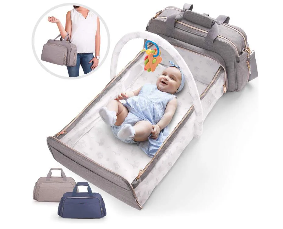 

Multifunctional Custom Mom Baby Diaper Bags Large Capacity Mummy Backpack Baby Organizer Bag with Bed, Customized colors