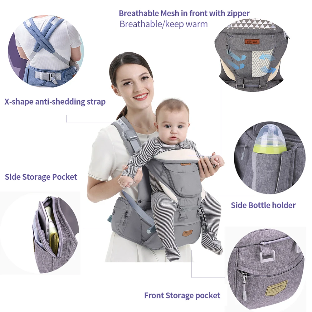 
SUNVENO Ergonomic Baby Carrier Infant Baby Hipseat Waist Carrier Front Facing Ergonomic Kangaroo Sling for Baby Travel 0-36M 
