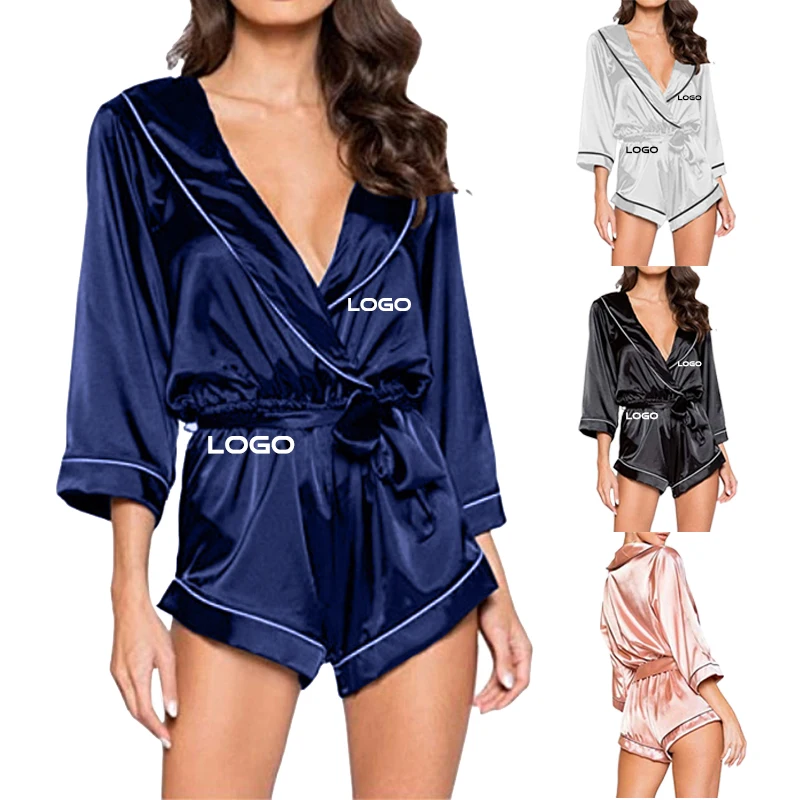 

Womens Satin Pajamas Sleepwear PJ Set Nightwear Romper Solid V Neck Long Sleeve Sexy Women Night Dress Women Lady Girl