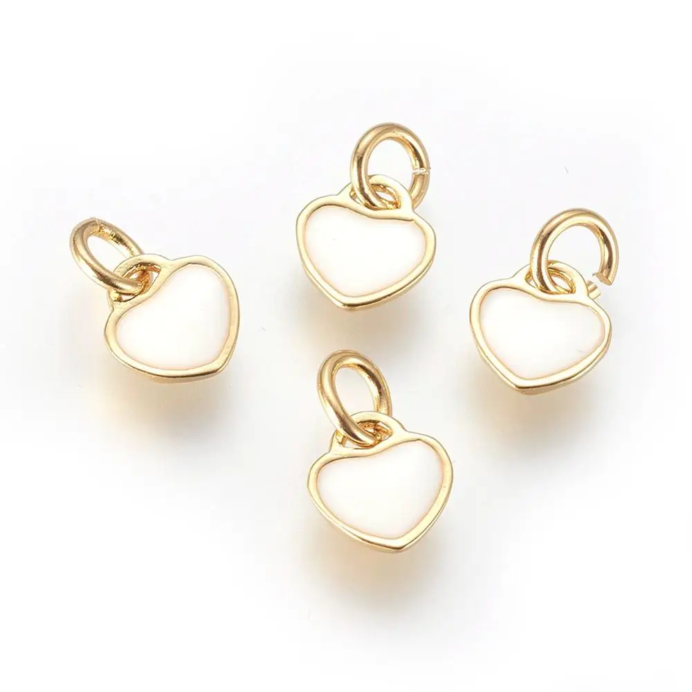 

PandaHall Brass Golden White Heart Enamel Charm