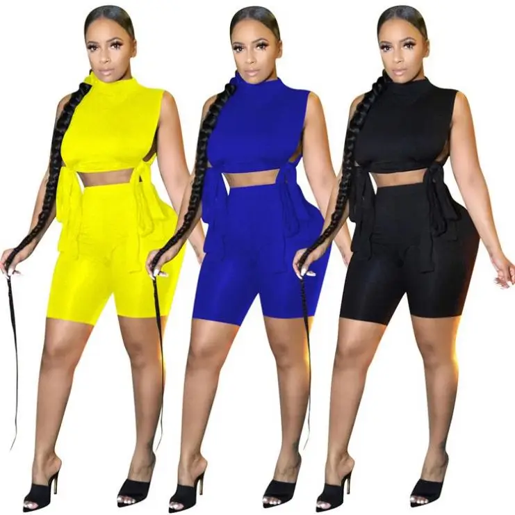 

Fondpink 2021 Bandage Sleeveless Women Clothing 2 Piece Pants Set For Women Summer Two Piece Set