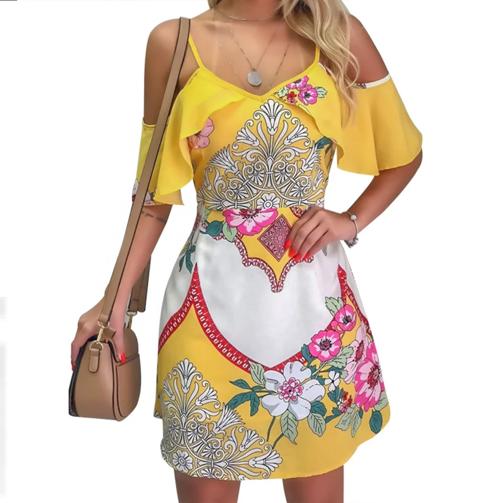 

2019 women's dress wholesale Chinese supplier women clothing ladies fashion apparel flying sleeves strapless straps skirt dress