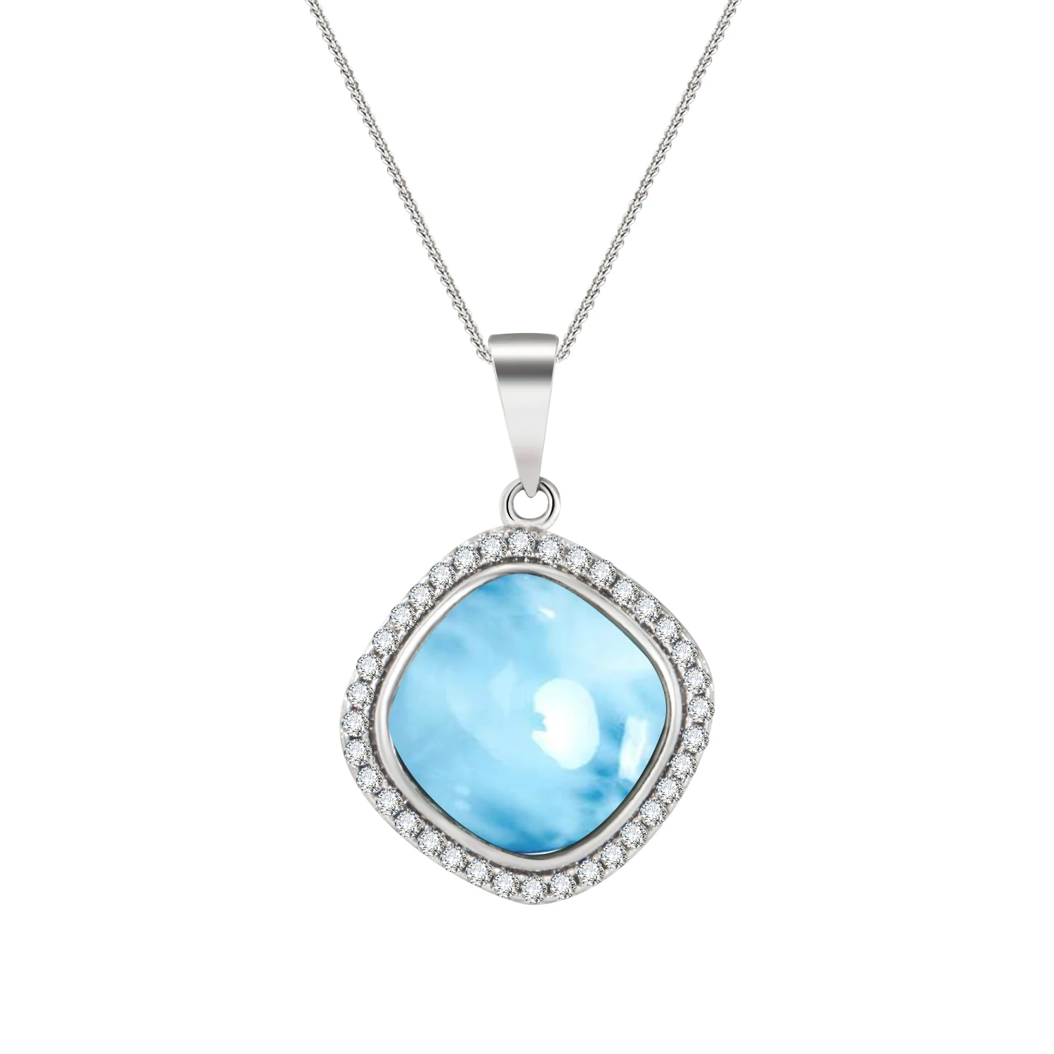 

Most Popular New Collection S925 Sterling Silver Jewelry Beautiful Natural Cushion Blue Larimar Charm Pendant Necklace For Women