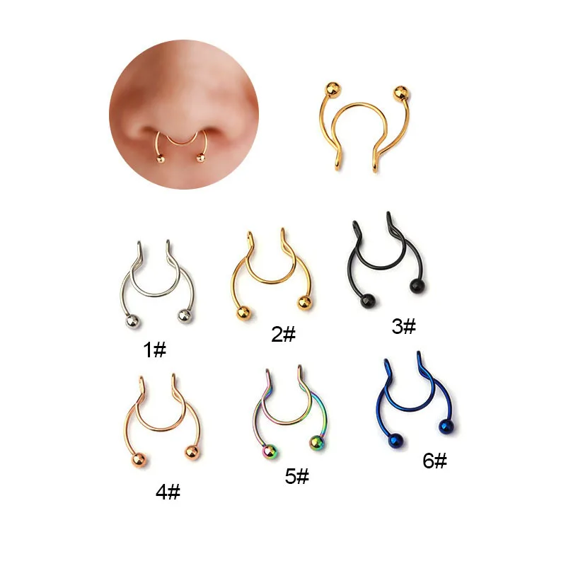 

YW 20G 316L Stainless Steel Tianium Piercing Faux Nose Ring Cuff Non Piercing Septum False Nose Ring Piercing Jewelry