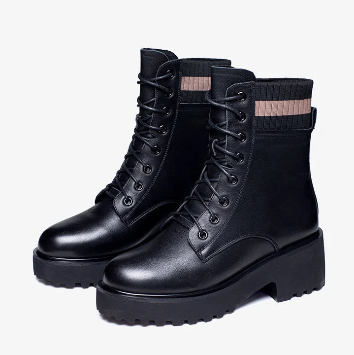 

Latest autumn/winter shoes fashion chunky heels leather women winter boots, Black