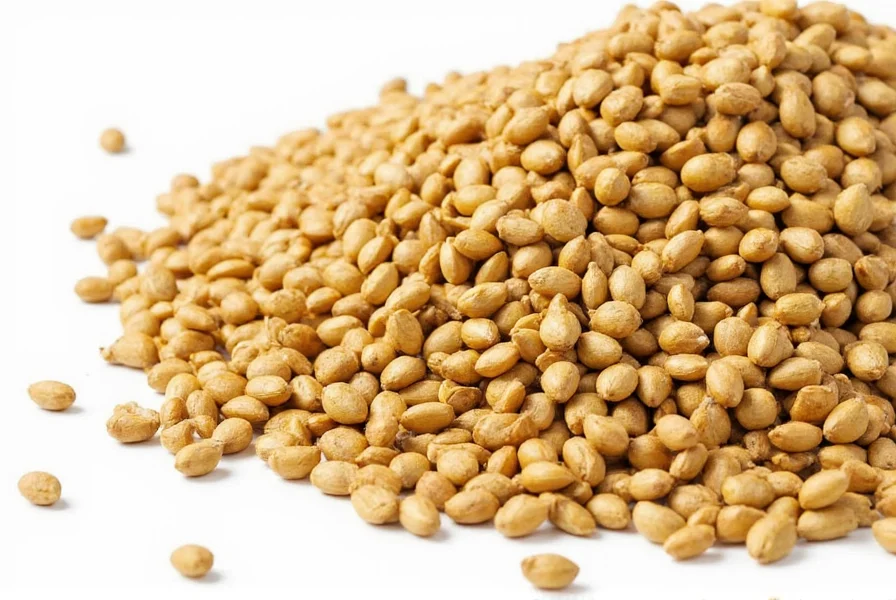 Close-up of fenugreek seeds showing their distinctive yellow-brown color and rectangular shape on a wooden table