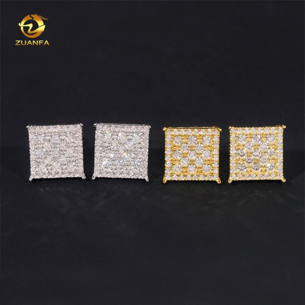 Fine Jewelry Hip Hop Style GRA Certificate Moissanite Diamond Gold Plated 925 Silver Earrings