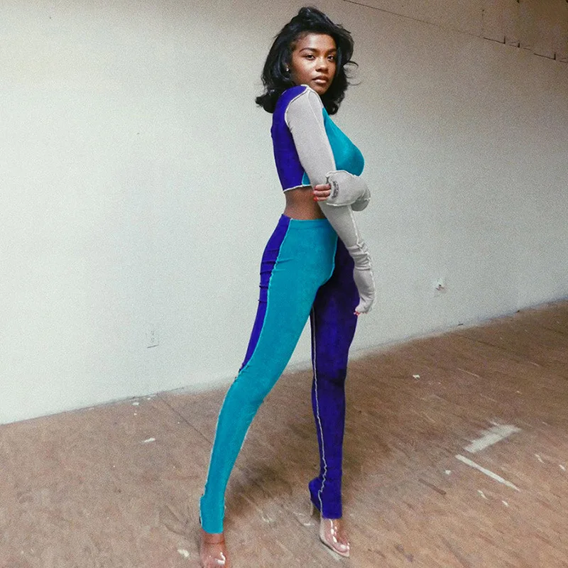 

DVACAMAN Trendy 2020 Fall New Arrivals Splicing Color Slimming Body Crop Top and High Waist Pants Casual Suits for Women, Black/grey/pink/red