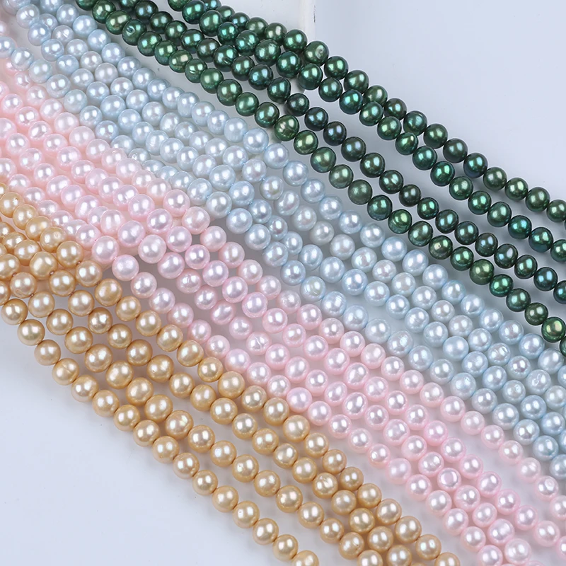 

Wholesale 8-9mm Pearl Potato Loose Beads Blue Pink Green Champagne Gold Color Freshwater Pearl Strands