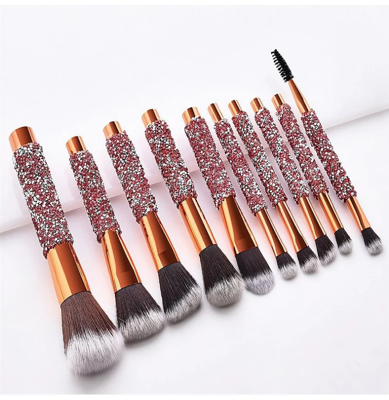 

OEM And ODM Custom Wholesale Private Label Bling 10 Pcs Makeup Brush Professional Diamond Luxury Makeup Brush Set With Pu Bag