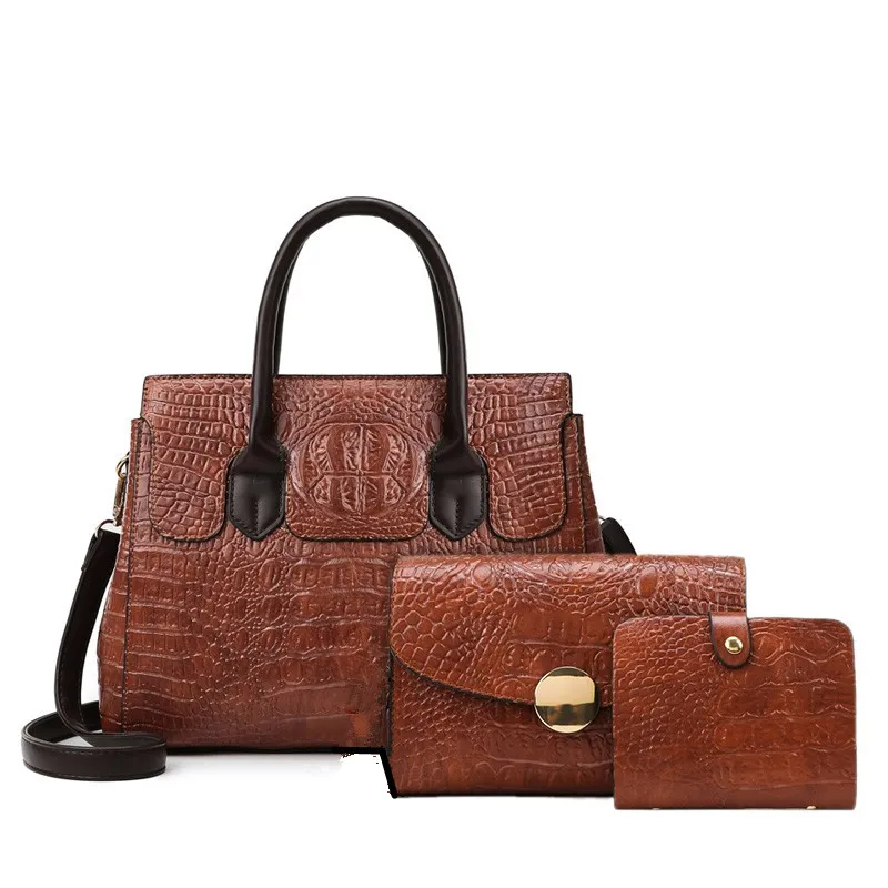 

Wholesale Luxury Tote Hand Bags Females Handbags Sets 3 in 1 Crocodile Pattern Large Purses For Women, 32*13*23cm(handbag)