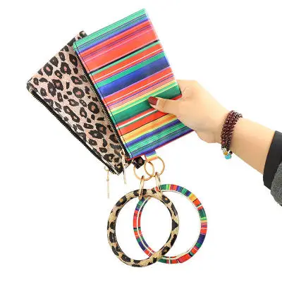 

Q1279 Leopard Print Bracelet Wallet Key Chain Colorful Wrist Bangle Women Bracelets & Bangles, 9 color