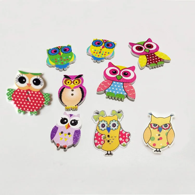 

bulk stock wholesale price two hole colored diy accessories decorative wooden owl butttons for jewelry clothes making