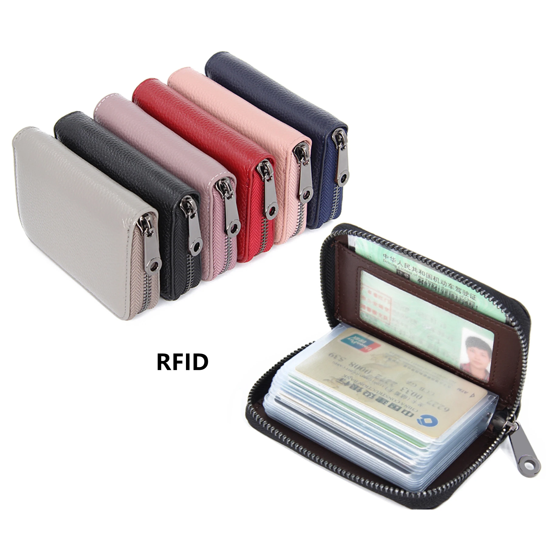 

Full Grain Leather Rfid Blocking Floating Business Credit Card Holder Wallets With Zipper Manufacturer