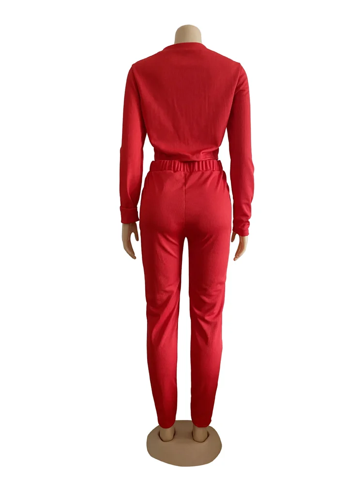 New Fashion Lady 2 Pcs Crop Tops Pants Solid Color Plus Size Tracksuit Autumn Women Two Piece Set