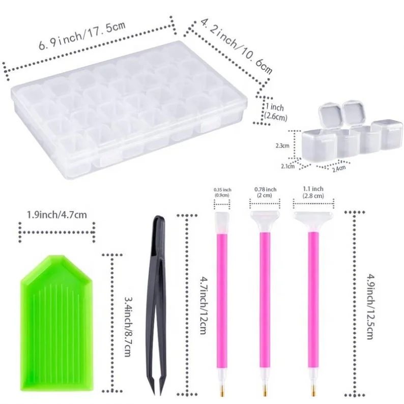 

High Quality 5D Diamond Painting Tools Set With Tweezers Pens Storage Box Plastic Plates
