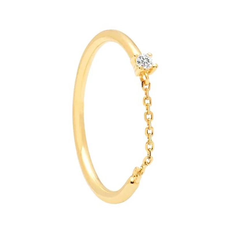 

S925 sterling silver INS wind geometric link zircon simple wild ring, Gold color