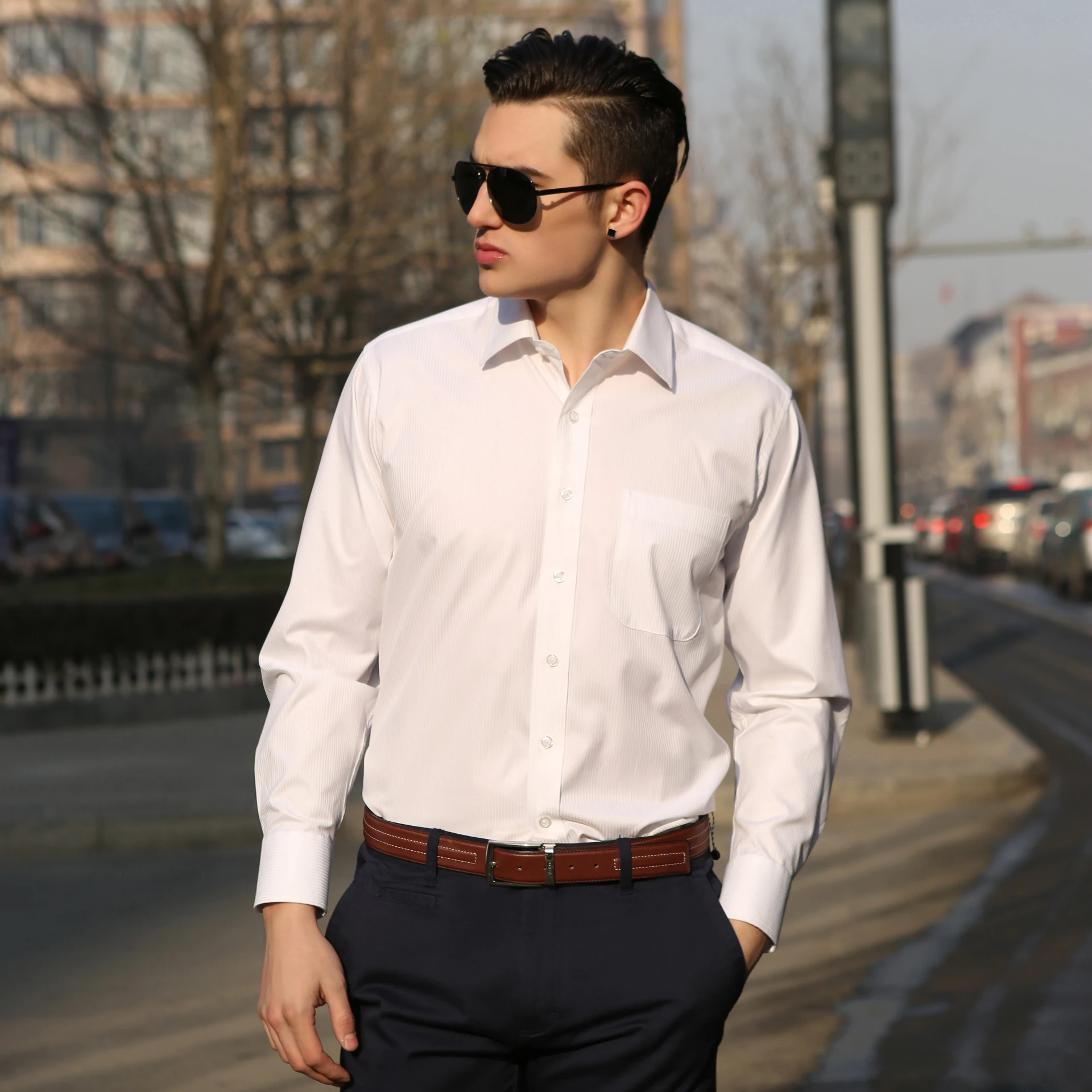 
Factory custom high quality long stable cotton man shirt casual long sleeve shirts 