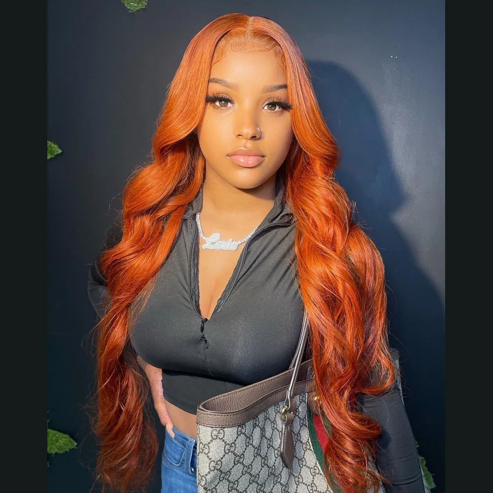 

Cheap Brazilian Raw Virgin Hair Colored Ginger,13x4 Lace Front Wig Pre Plucked Ginger Orange,Lace Human Hair Wigs with Baby Hair