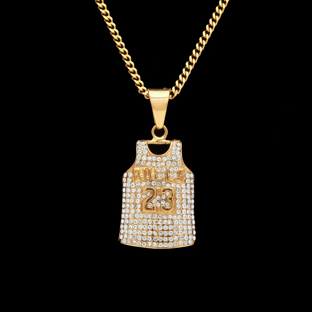 

Luxury Stainless Steel Number 23 Ball Clothes Full Rhinestone Pendants Men Fashion Hip Hop Personality Jewelry Accessories