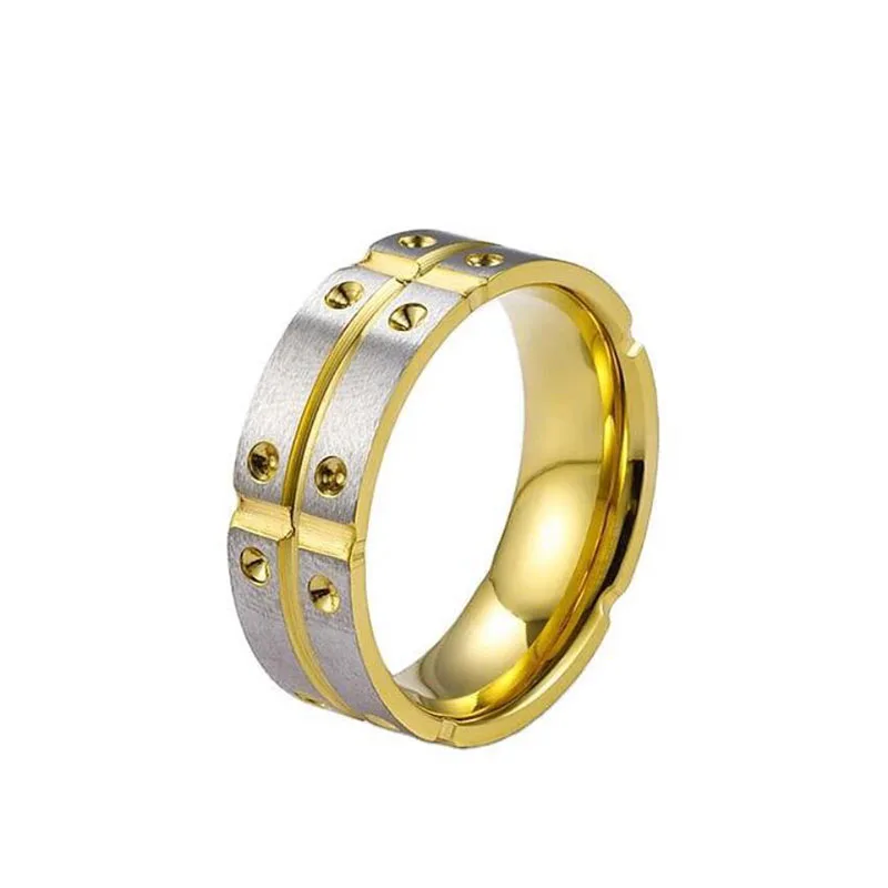 

Fashionable Men Brush Wedding Band Stainless Steel Gold Finger Ring For Party, Gold/silver