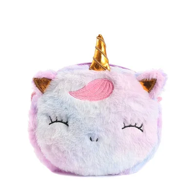 

2021 Designer Children Lovely Cute Cartoon Bag Unicorn Plush Bag Single Shoulder Cross-body Handbag