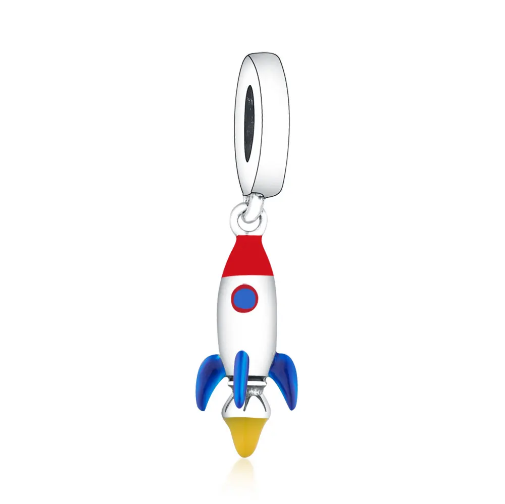 

Wholesale Authentic 925 Sterling Silver Enamel Spacecraft Yellow Rocket Pendant Beads Charm For Bracelet Necklace Jewelry