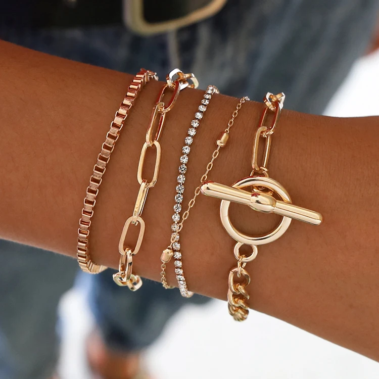 

2019 wholesale fashion jewelry bracelets gold chunky chain punk diamond bracelet for women, As picture