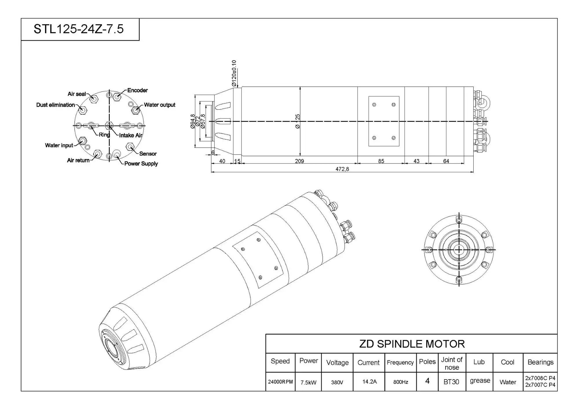Latest Cnc Water Cooled Atc Spindle Motor 5.5kw 7.5kw Bt30 Buy Atc